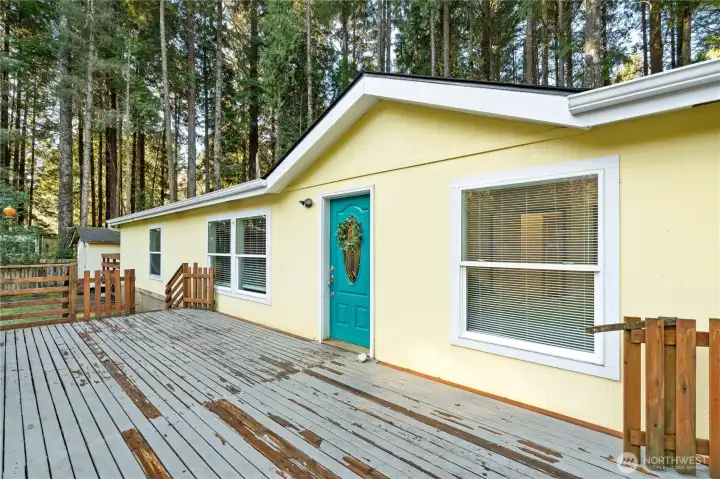 Large deck to east side of home