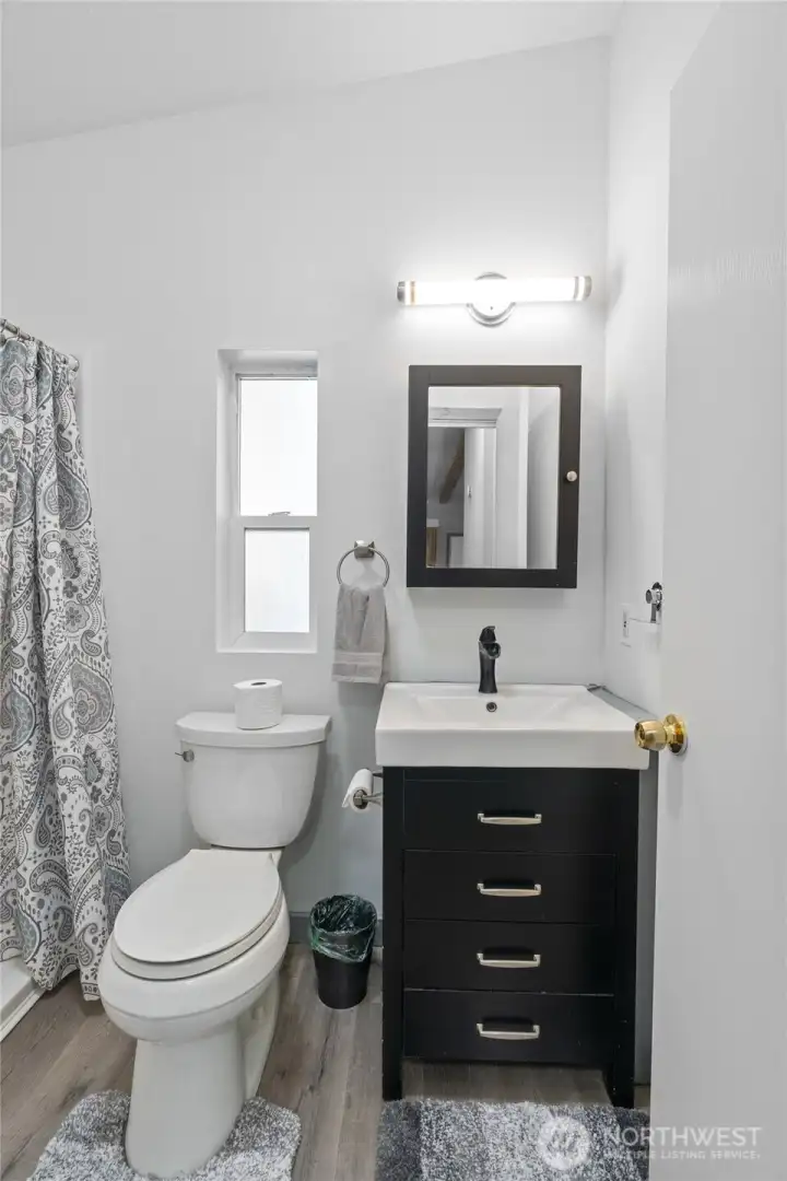 Updated vanity and fixtures in shared bath
