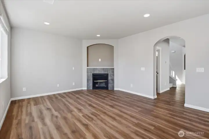 Cozy gas fireplace turns on with the flip of a switch.