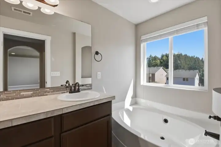 Primary bathroom with large soaking tub.