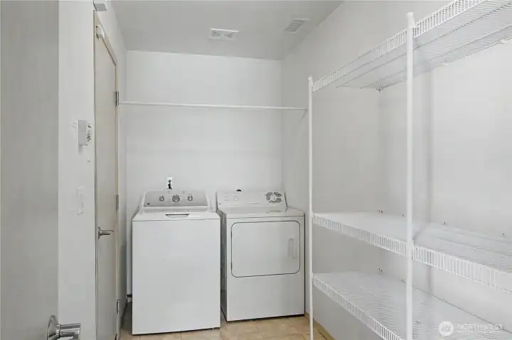 Pantry and utility room and door to the garage.