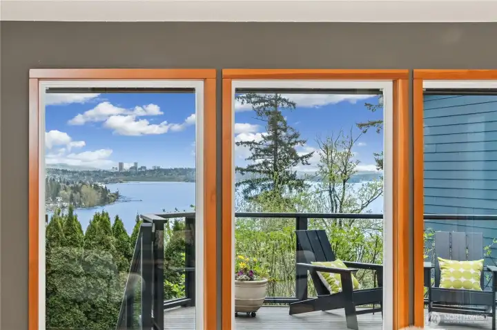 Deck with lake views. Mt Rainier was not visible due to clouds.