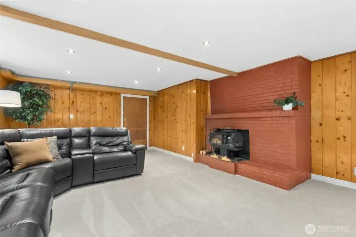 Woodstove to from warm winters exterior door to patio
