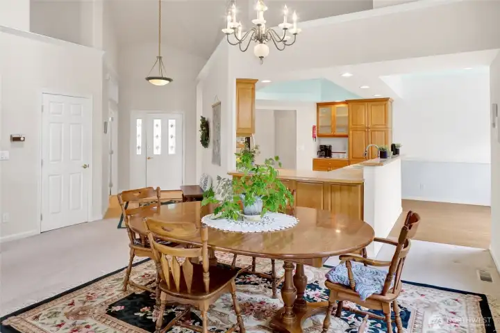 Dining space defined by the lighting. Dining space defined by the lighting.