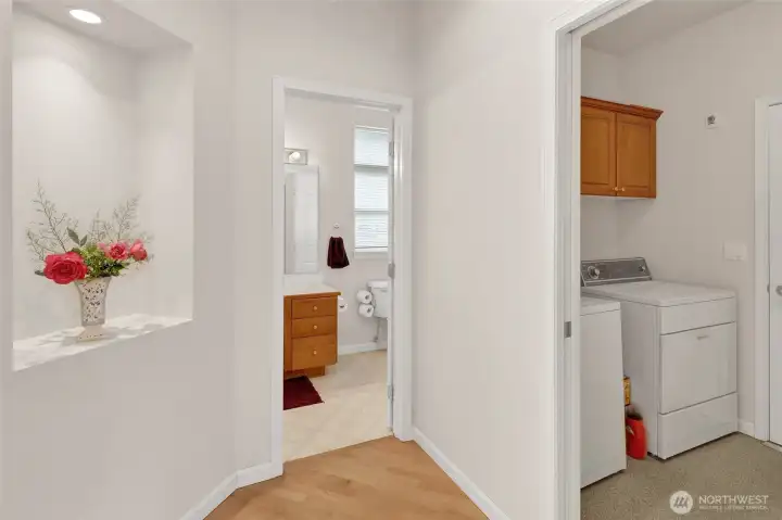 The laundry room to the right and the main bath straight ahead. The laundry room to the right and the main bath straight ahead.