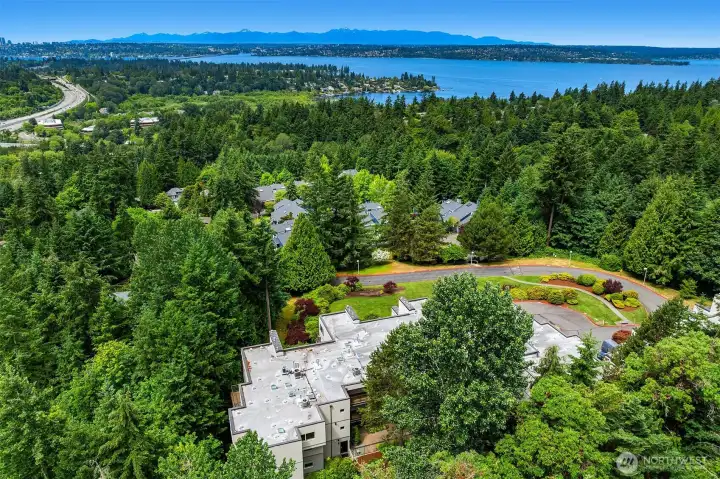 Aerial view looking west
