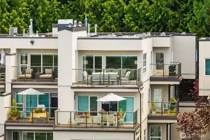 Exterior view of unit showing 3 private decks