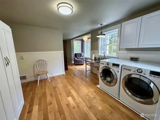 Laundry space with deep sink, freezer and storage cabinet for all your laundry and project needs!