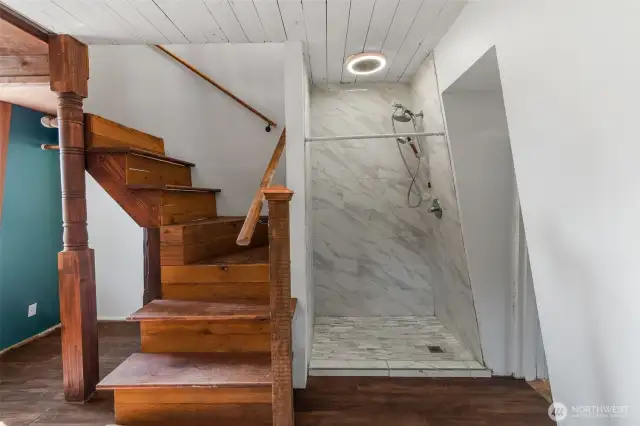 shower inside of tower/ windmill