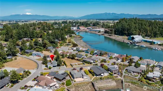 Gorgeous Rainbow Bridge, channel, glimpses of historic La Conner, Mount Baker, and the bliss of living in the middle of it all.