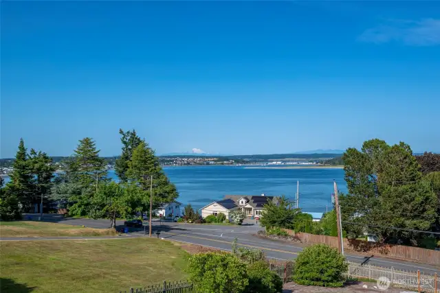 View looking out towards Oak Harbor marina and Mount Baker.