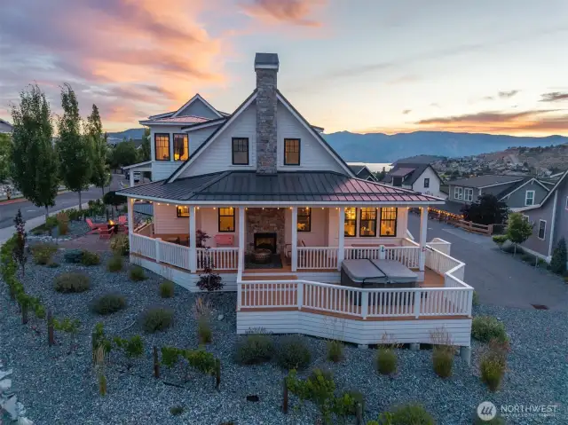 Twilight exterior view of home.
