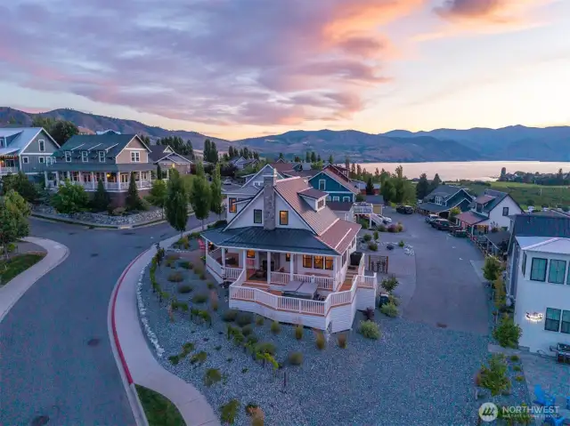 Aerial view of home and lot looking West.