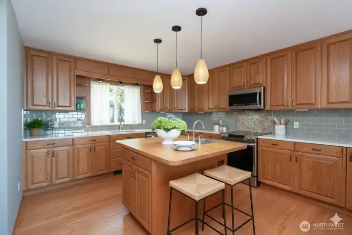Kitchen with Island virtually staged