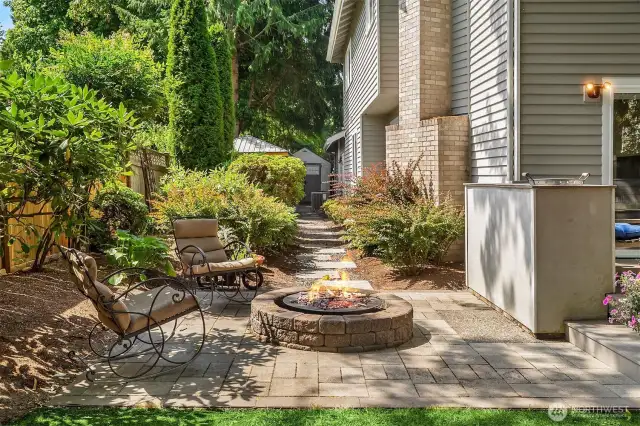 The outdoor gas fireplace is great for smores!