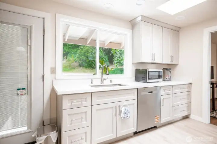 Kitchen facing backyard