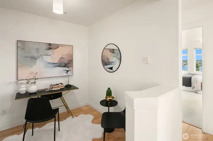 Den alcove off kitchen provides perfect spot to work from home