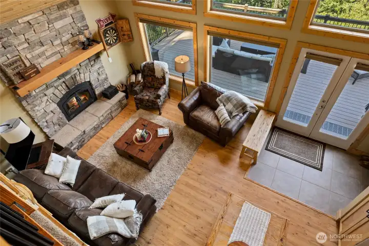 The living room as seen from the loft.