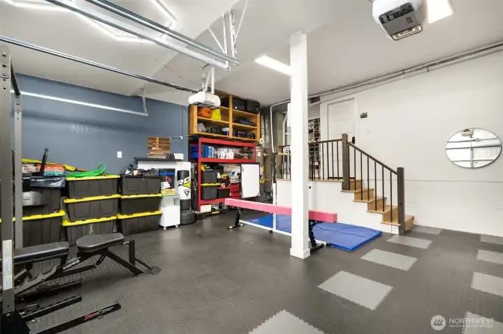 2 Car garage with rubber tile flooring