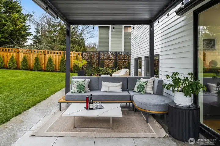 Large covered patio with new pergola