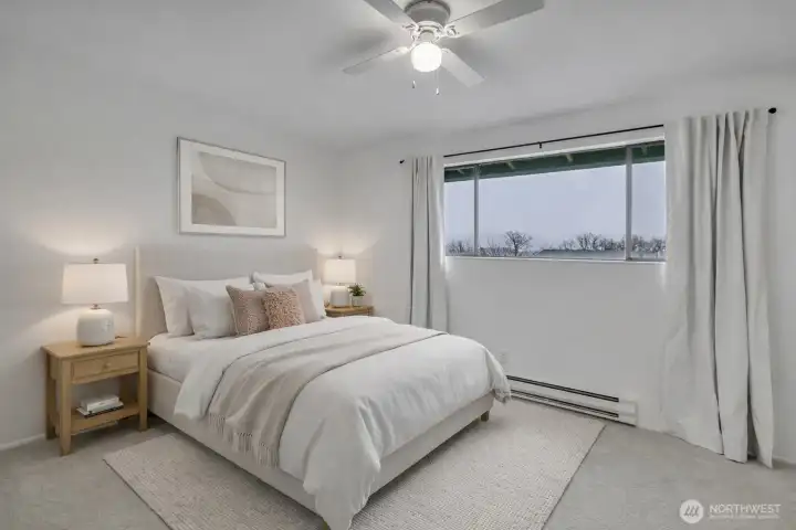 VIRTUALLY STAGED bedroom, easily fits a QUEEN BED.