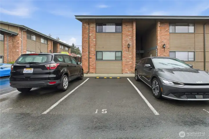 Assigned parking space right by the stairs!