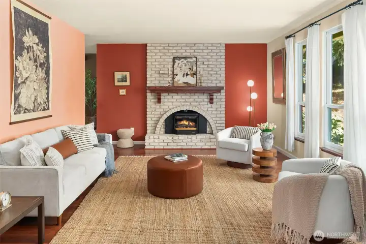 Living room with natural gas insert.