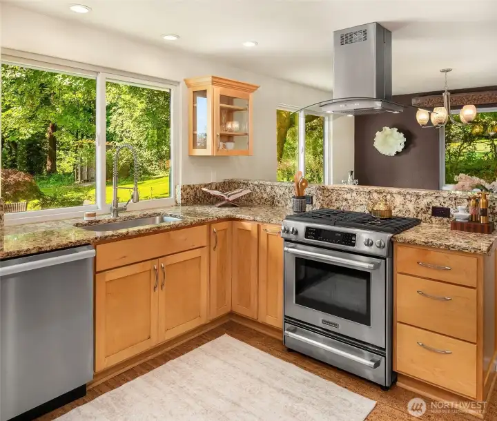Kitchen is light-filled and spacious.