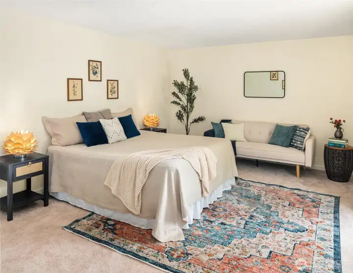 Primary bedroom is a welcoming retreat.