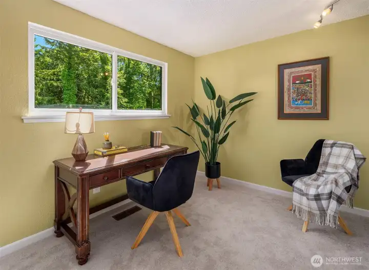 Fourth bedroom currently set up as office space. Has egress window and closet.