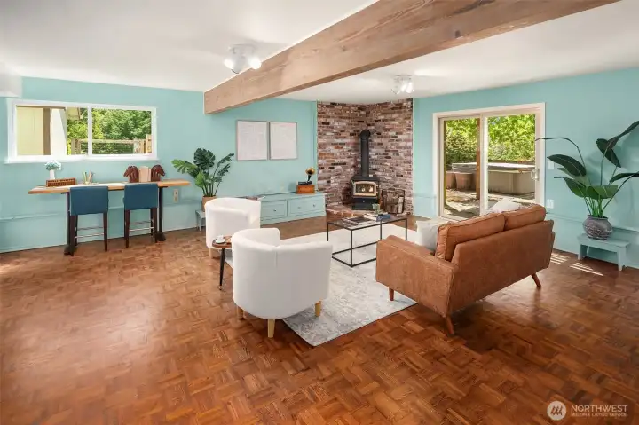 Lower level rec room is perfect for games nights, projects, crafts, or secondary living room.