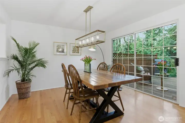 Dining room with slider to back deck