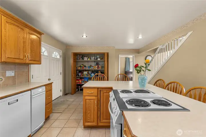The built-in pantry has room for lots of storage.