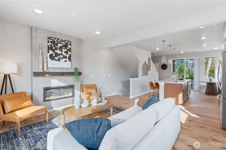 All living rooms have designer fireplace, complete with and ready for your flat screen tv! Photos are of model home in the community.