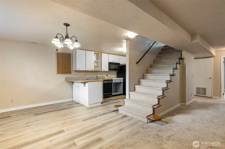 Downstairs kitchen/dining and living areas