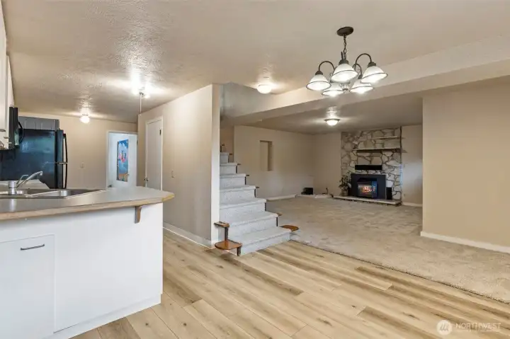Downstairs kitchen/dining and living areas