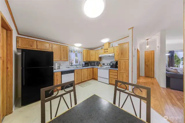 Kitchen with lots of space for a larger dining table if desired.