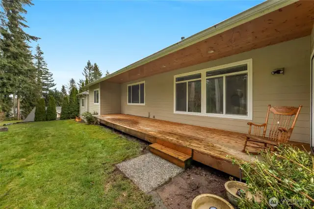 Covered deck with finished pine soffits and gas BBQ hookup.