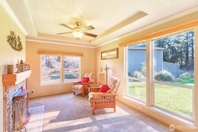 Cozy propane stove reading nook on the other end