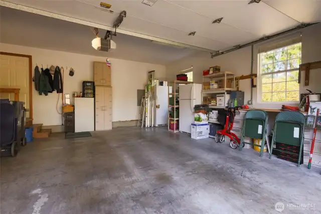 2 Car Garage With Work Bench and Extra Storage