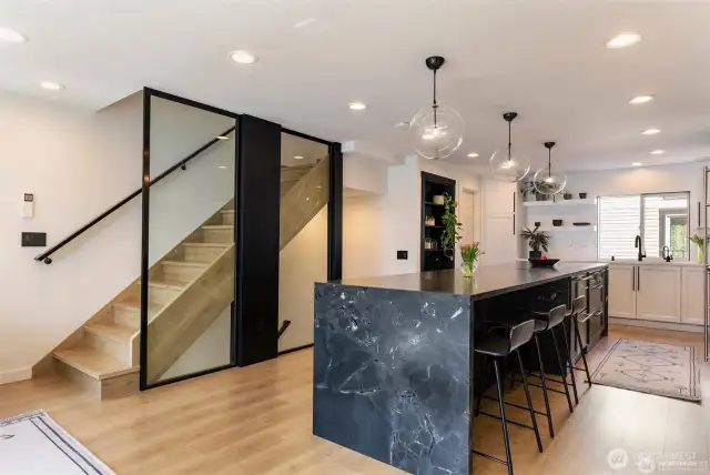 Wrapped island with built in dining
