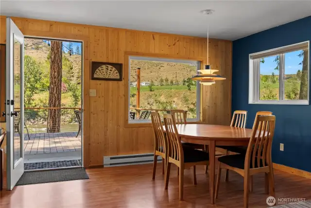 Dining in or step out on the deck overlooking the river