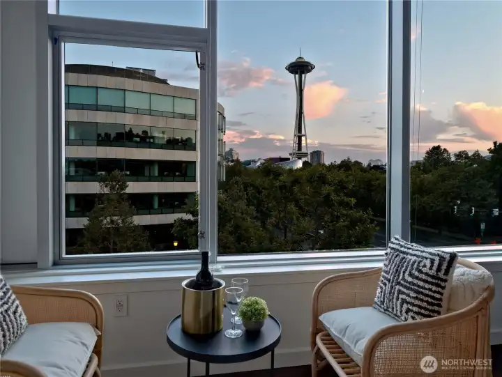 Space needle in front of your living room