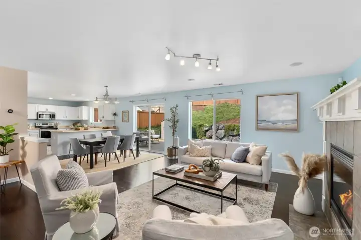 Family room opent to slider to the deck and yard and the dining and kitchen!