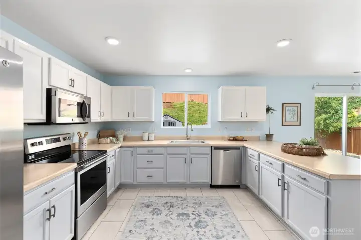 Kitchen with views to the yard.
