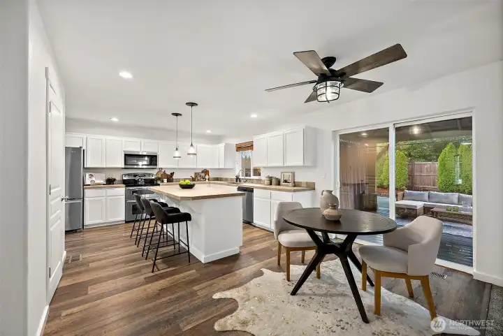 Kitchen layout has a second area of another table