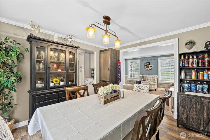 Dining Room easily flows between the Living Room and Kitchen.