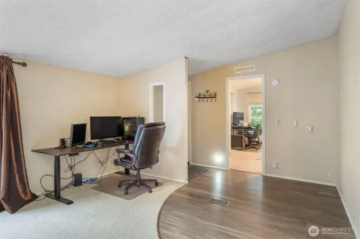 Entry and living room view from center of open floor plan