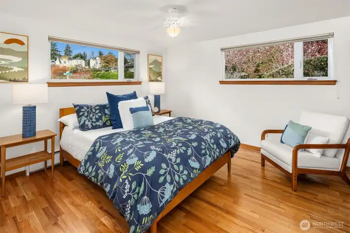 Primary Bedroom on Main floor with plenty of light.