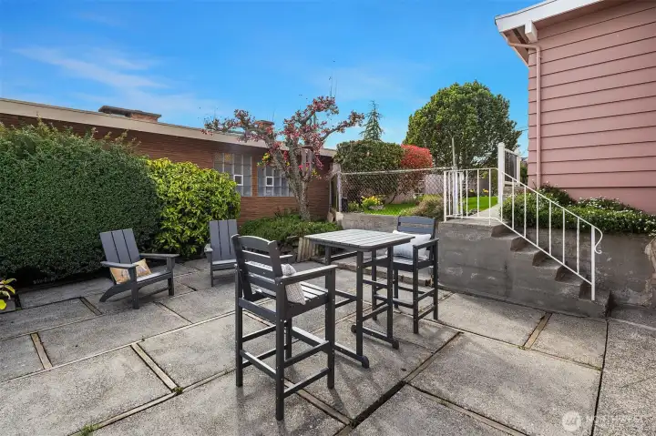 Patio looking south west. Sun all day long!